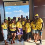 Travel group in yellow shirts during the Bali trip