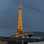 Eiffel Tower illuminated at night in Paris